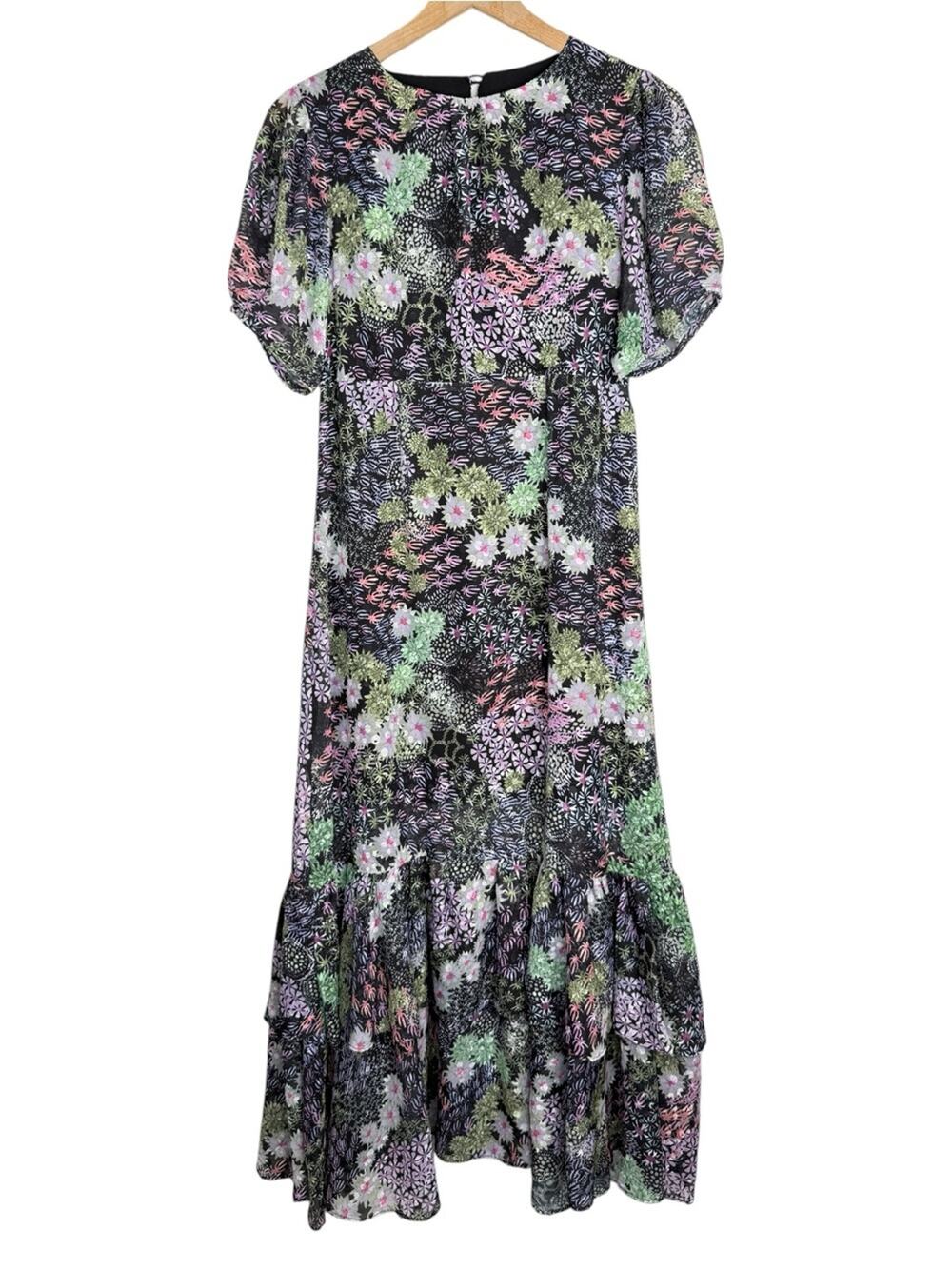 Dark Pink London Floral Maxi Dress Open Back Textured Wedding Guest Size US 6
